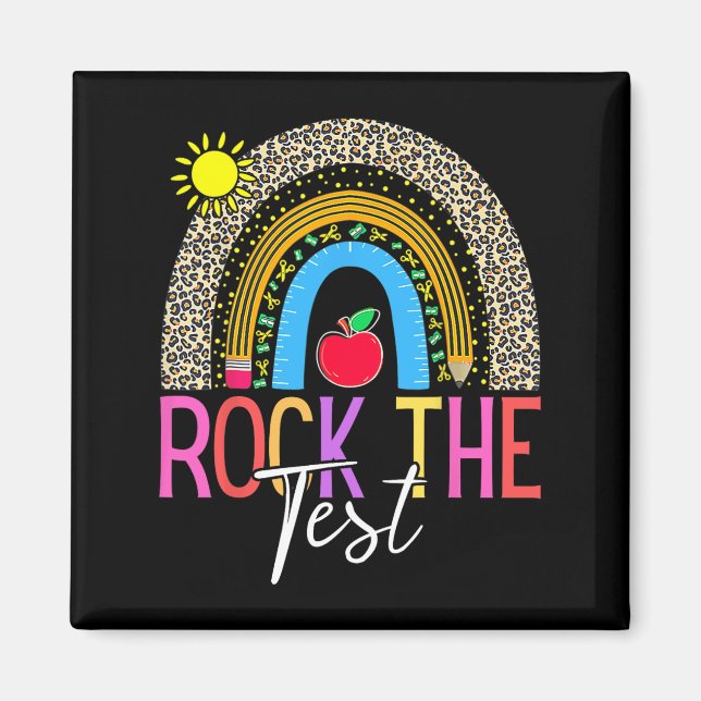 Day Rock The Test Teacher Testing Day Leopard Rain Magnet (Front)