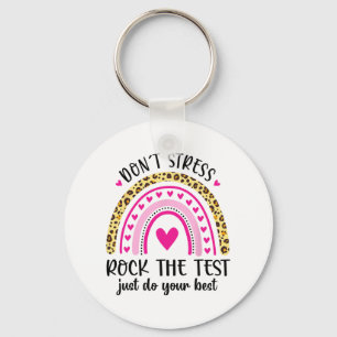 Day Rock The Test Teacher Testing Day Rainbow Teac Key Ring