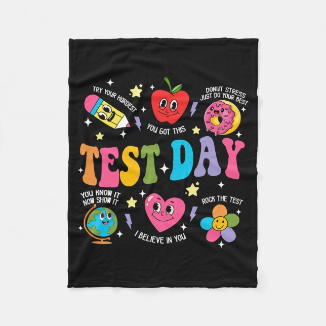 Day Rock The Test Testing Day Motivational Teacher Fleece Blanket (Front)