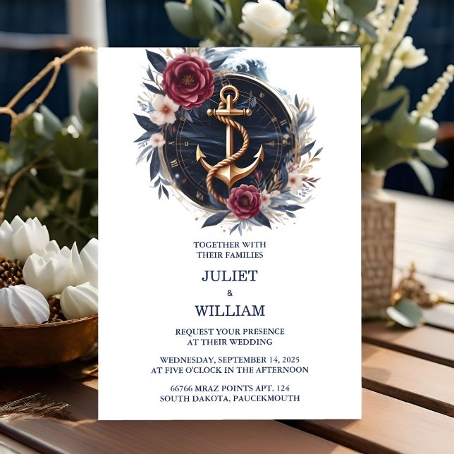 Day Rope Knot Boat Ship Navy Blue Nautical Wedding Invitation (Creator Uploaded)
