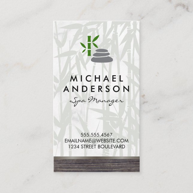 Day Spa Bamboo Wood Trim with logo Business Card (Front)