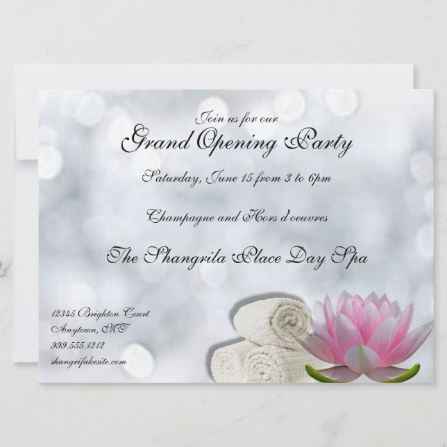 Day Spa Grand Opening Custom Invitations (Front)