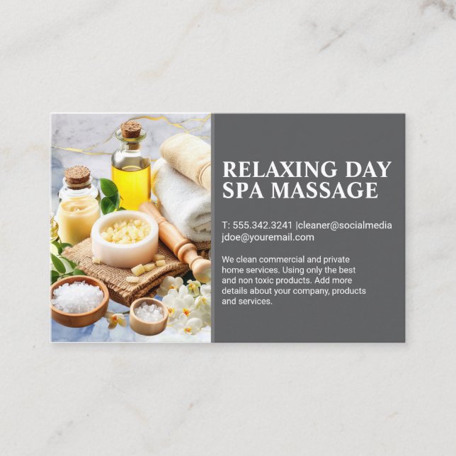 Day Spa Oils and Salt | Beauty Health Business Card (Front)