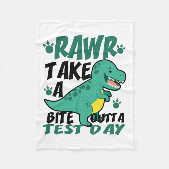 Day T-rex Funny Student Teacher Dinosaur Exam Test Fleece Blanket (Front)