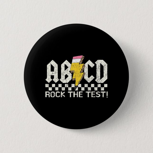Day Teacher Testing Retro Abcd Rock Test Day Schoo 6 Cm Round Badge (Front)