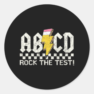 Day Teacher Testing Retro Abcd Rock Test Day Schoo Classic Round Sticker