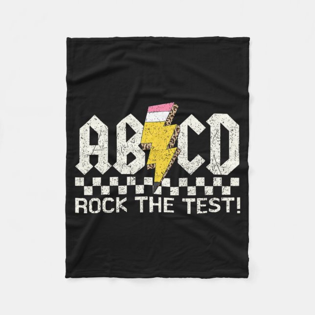 Day Teacher Testing Retro Abcd Rock Test Day Schoo Fleece Blanket (Front)