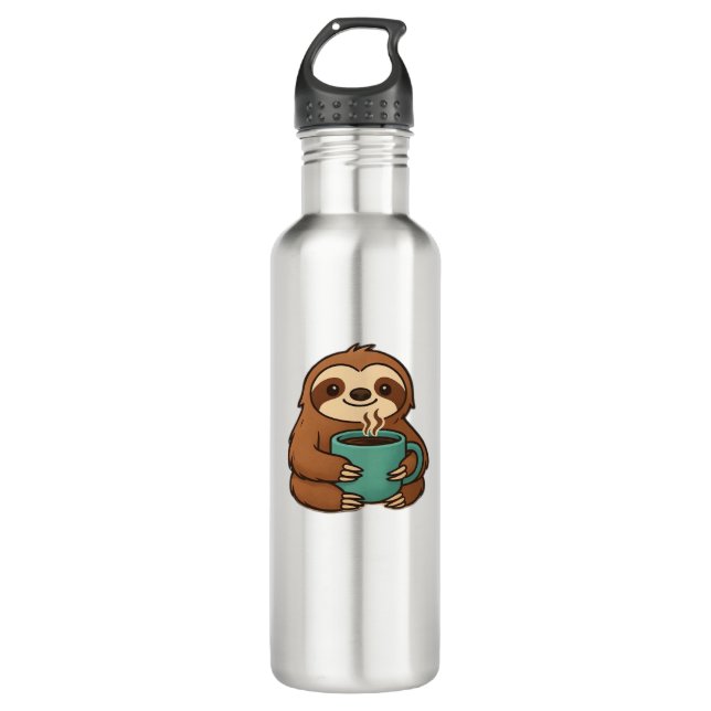 Day-to-Night Sloth Glow-Up Patch – Embroidered Tra 710 Ml Water Bottle (Front)