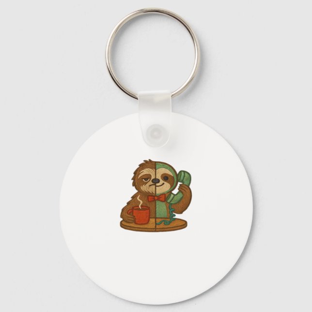 Day-to-Night Sloth Glow-Up Patch � Embroidered Tra Key Ring (Front)