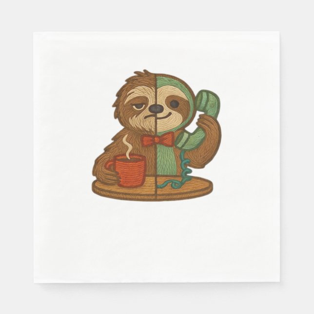 Day-to-Night Sloth Glow-Up Patch – Embroidered Tra Napkin (Front)