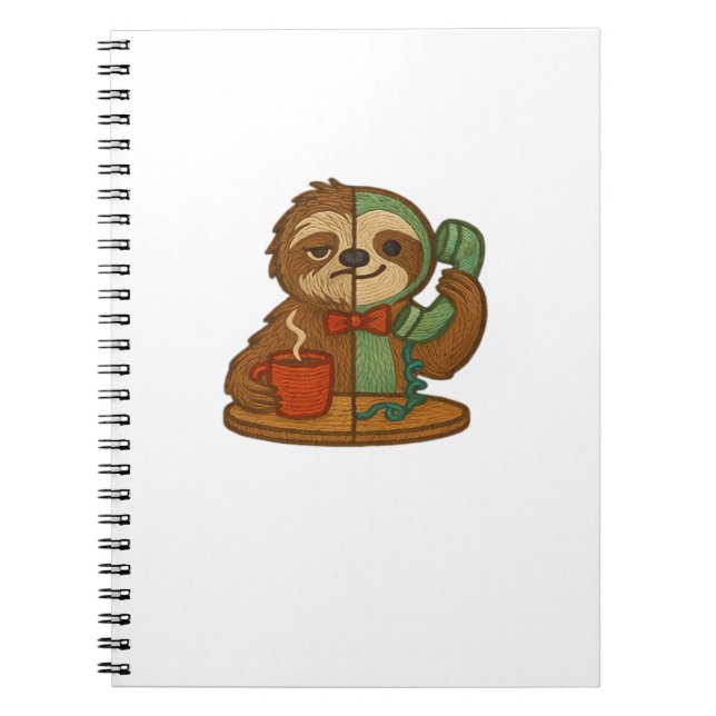 Day-to-Night Sloth Glow-Up Patch � Embroidered Tra Notebook (Front)