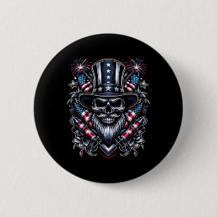 Day Usa Patriot Bearded Skull! 4th Of July 2024 6 Cm Round Badge
