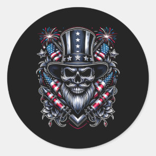 Day Usa Patriot Bearded Skull! 4th Of July 2024 Classic Round Sticker