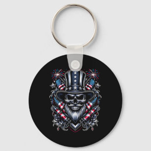 Day Usa Patriot Bearded Skull! 4th Of July 2024  Key Ring