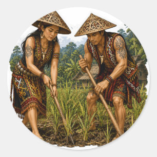 DAYAK BORNEO RICE FARMERS TRIBAL LIFE STICKER