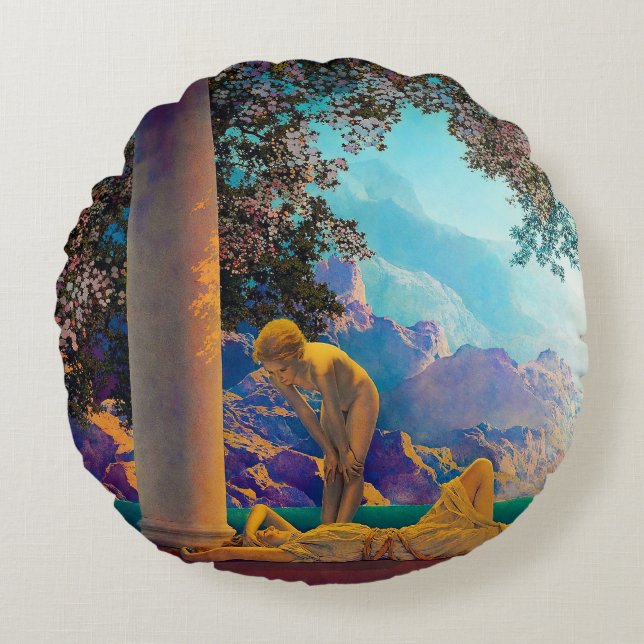 Daybreak, 1922 by Maxfield Parrish Round Cushion (Front)