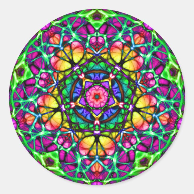 Daybreak Delight Kaleidoscope Mandala Classic Round Sticker (Front)