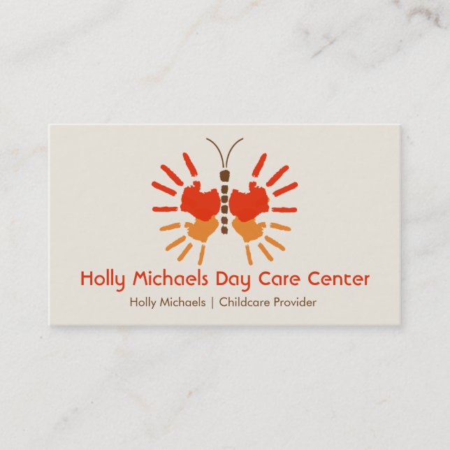 Daycare / Babysitter Butterfly Handprints Business Card (Front)