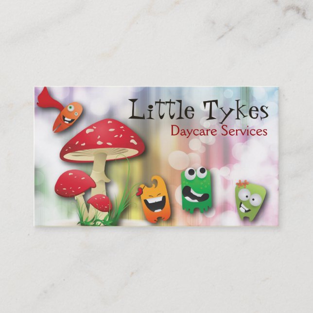 Daycare Business Card Colourful Mushroom & (Front)