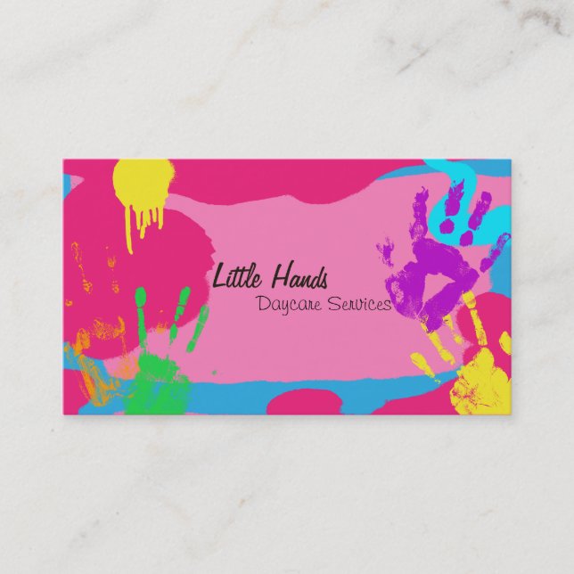 Daycare Business Card - Colourful Paint Hand (Front)