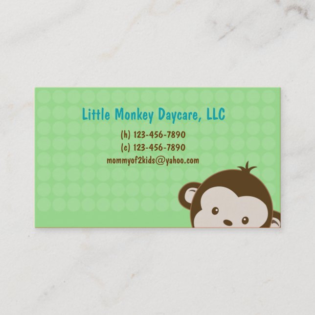 Daycare child care babysitting Mummy calling card (Front)