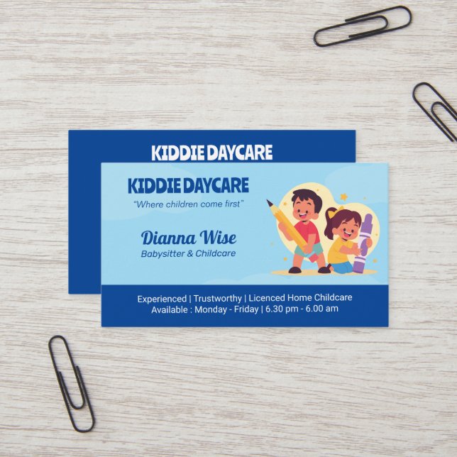 Daycare Professional Business | Deep Blue Card (Front/Back In Situ)