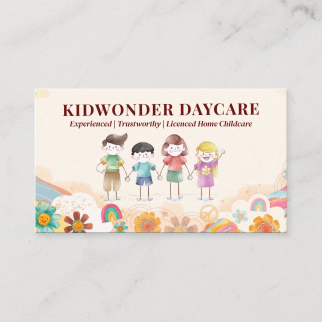 Daycare Professional Business | Kids Watercolor Business Card (Front)