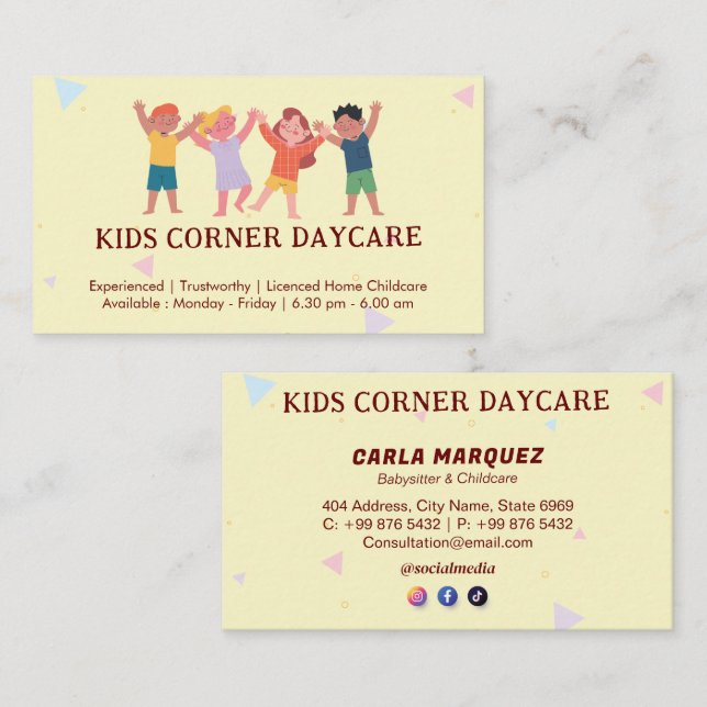 Daycare Professional Business | licensed Childcare Business Card (Front/Back)