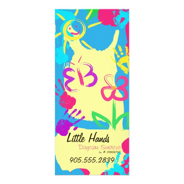 Daycare Promotional Flyer - Colourful Hand Prints Rack Card (Front)
