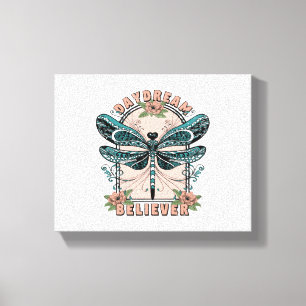 Daydream, Cute Dragonfly, Pretty Floral Design Canvas Print