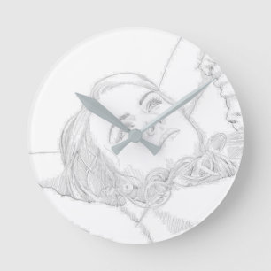 Daydream sketch of a woman round clock