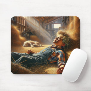 Daydreaming Boy In Barn Hayloft Mouse Mat