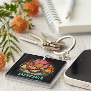Daydreaming Cool Cat's Tropical Escape Key Ring