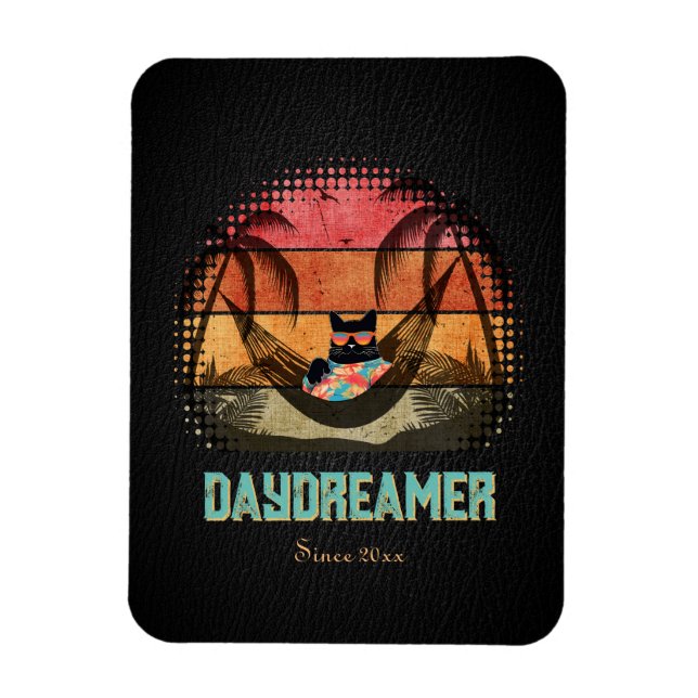 Daydreaming Cool Cat's Tropical Escape Magnet (Vertical)