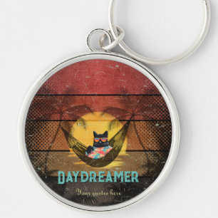 Daydreaming Cool Cat's Tropical Escape Round Key Ring