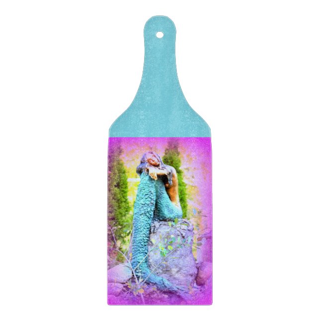 daydreaming mermaid glass cutting board (Front)