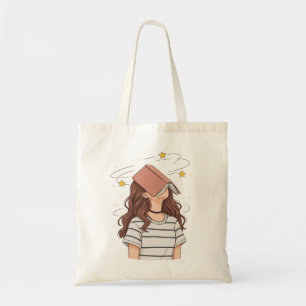 Daydreaming Reader Whimsical Book on Head Tote Bag