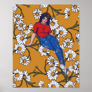 Daydreaming Spring Witch Daisy Art Poster