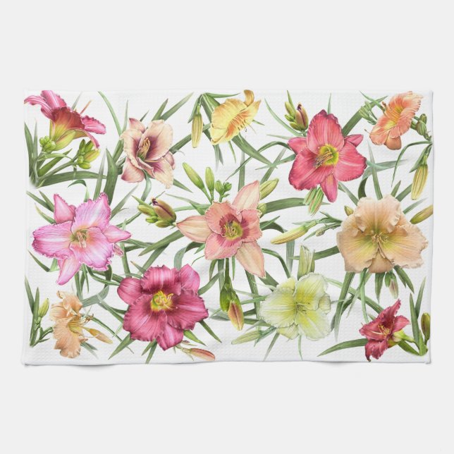 Daylilies All Over Tea Towel (Horizontal)