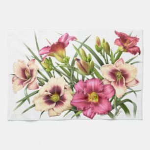 Daylily Bouquet Rubies Tea Towel