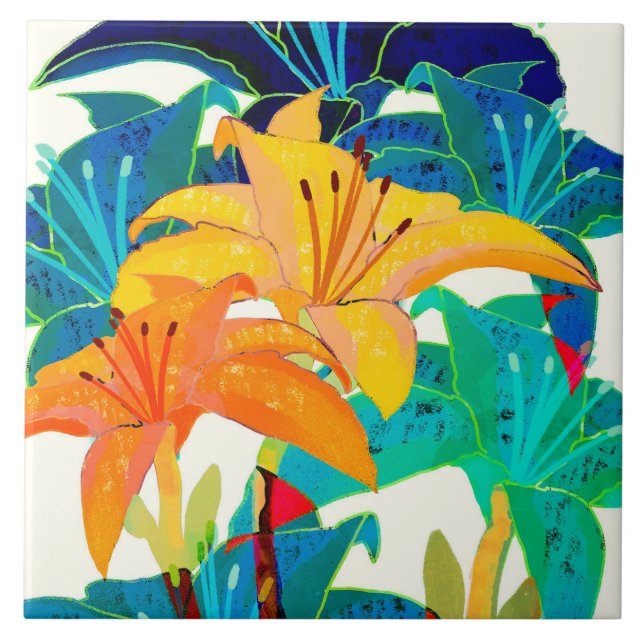 Daylily Ceramic Kitchen Tile (Front)