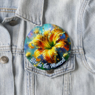 Daylily Daylilies Flower Yellow Teal Personalised 10 Cm Round Badge