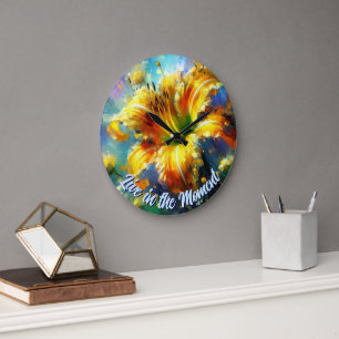 Daylily Daylilies Flower Yellow Teal Personalised Large Clock