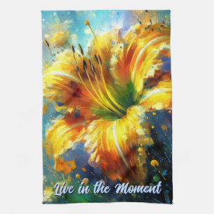 Daylily Daylilies Flower Yellow Teal Personalised Tea Towel