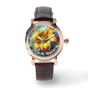 Daylily Daylilies Flower Yellow Teal Personalised Watch