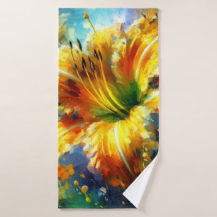 Daylily Floral Impressionistic Painting Yellow  Bath Towel Set