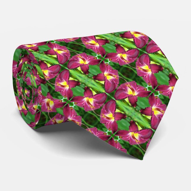 Daylily Flower Close Up Small Pattern      Tie (Rolled)