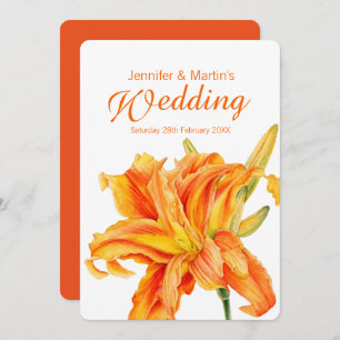 Daylily Hemerocallis floral orange art wedding Invitation