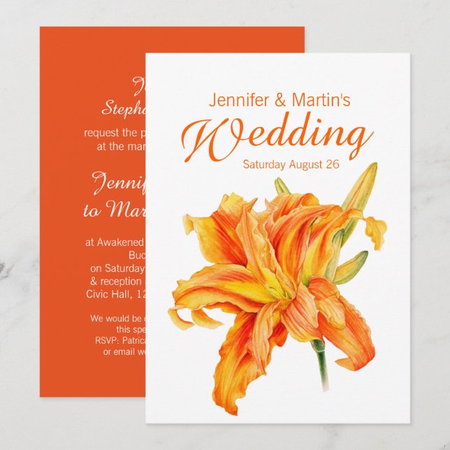 Daylily Hemerocallis floral wedding invitation (Front/Back)