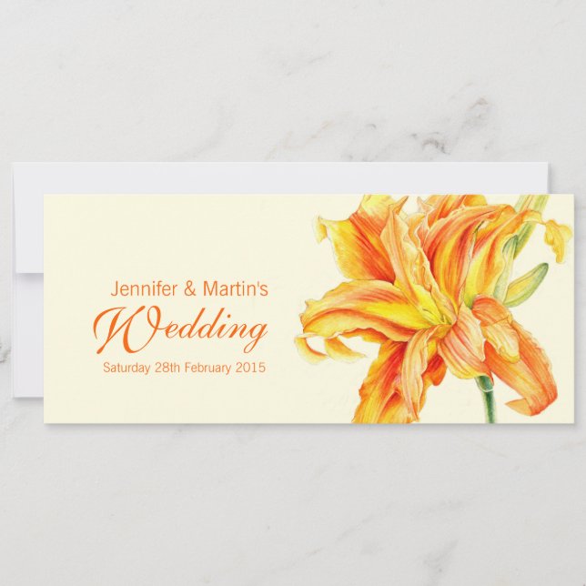 Daylily Hemerocallis floral wedding invitation (Front)